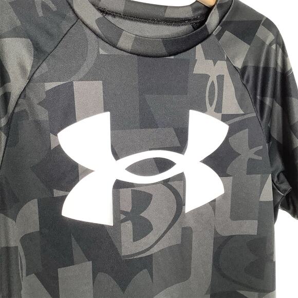 Under Armour Black Gray All Over UA Logo Short Sleeve Tee Medium - Picture 2 of 6